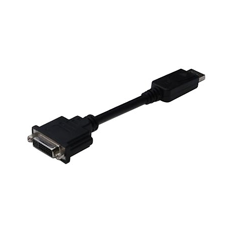 Schwarzes DVI-auf-DisplayPort-Kabel auf weißem Hintergrund.