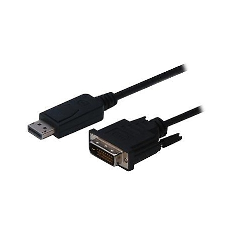 Schwarzes DP-auf-DVI-Kabel: Ein Stecker ist DisplayPort, der andere DVI. Die Kabel sind verbunden.