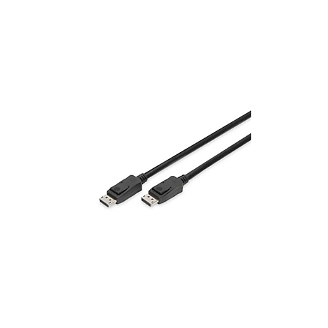 Zwei schwarze DisplayPort-Kabel mit Steckern auf weißem Hintergrund.