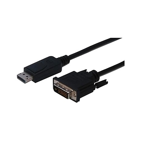 Schwarzes DisplayPort-auf-DVI-Kabel mit Steckern an beiden Enden.