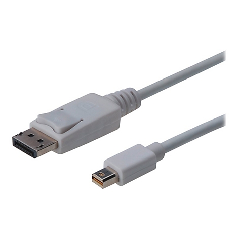 Graues DisplayPort-Kabel mit Stecker und Mini-DisplayPort-Stecker.