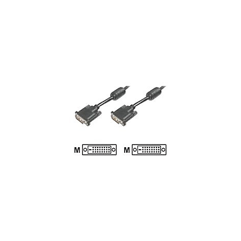 Zwei schwarze DVI-Kabel mit Steckern und einer Nahaufnahme der Stecker, darunter die Beschriftung "M".