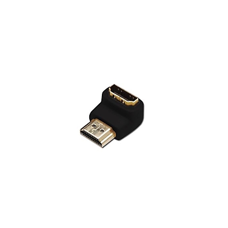 Schwarzer HDMI-Adapter in L-Form, mit goldenen Anschlüssen.