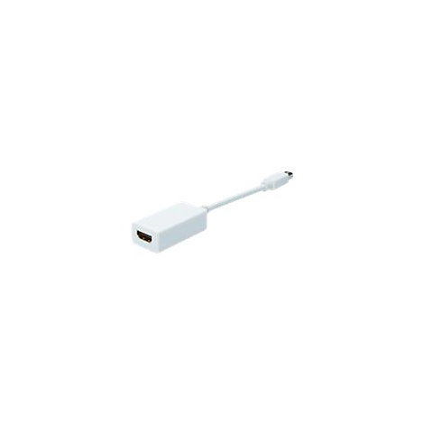 Weißer HDMI-auf-Mini-HDMI-Adapter mit rechteckigem Gehäuse und dünnem Kabel.