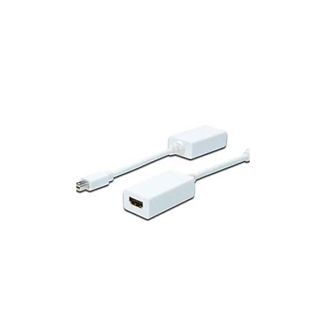 Zwei weiße Adapterkabel, eines mit Mini-DisplayPort, das andere mit HDMI-Anschluss, auf weißem Hintergrund.