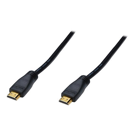 Zwei schwarze HDMI-Kabel mit vergoldeten Anschlüssen, die auf weißem Hintergrund liegen.