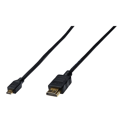 Ein schwarzes HDMI-Kabel mit Micro-HDMI-Anschluss und einem Standard-HDMI-Anschluss.