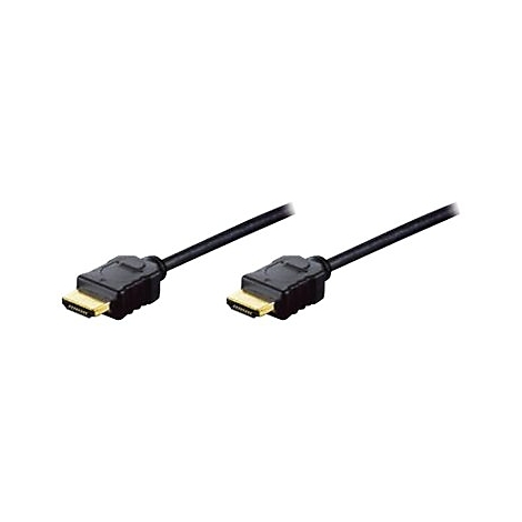 Zwei schwarze HDMI-Kabel mit vergoldeten Anschlüssen, die auf weißem Hintergrund liegen.