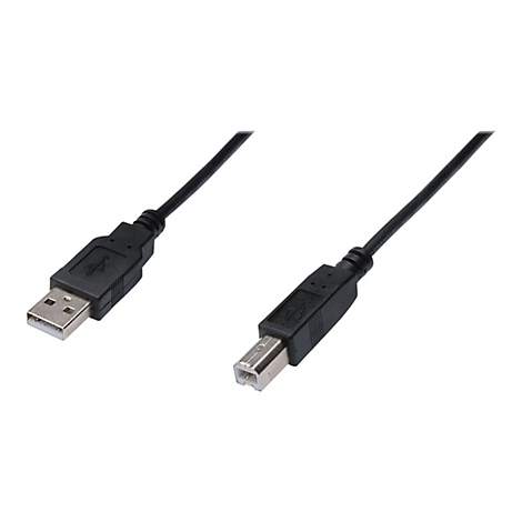 Schwarzes USB-Kabel mit Stecker-Enden auf weißem Hintergrund.