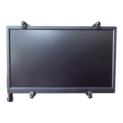 Ein schwarzes Display mit abgerundeten Ecken und einer Halterung mit Kugeln.