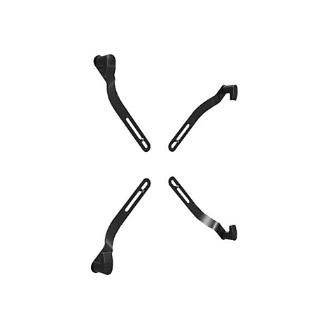 Vier schwarze Metallwinkel, angeordnet wie ein Kreuz, auf weißem Hintergrund.