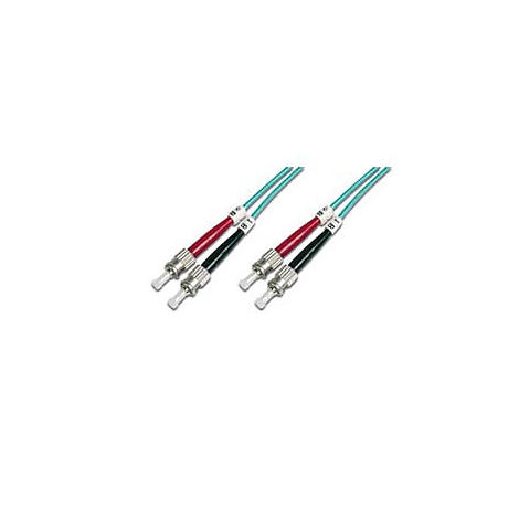 Zwei optische Glasfaser-Patchkabel, mit schwarzen und roten Hülsen.