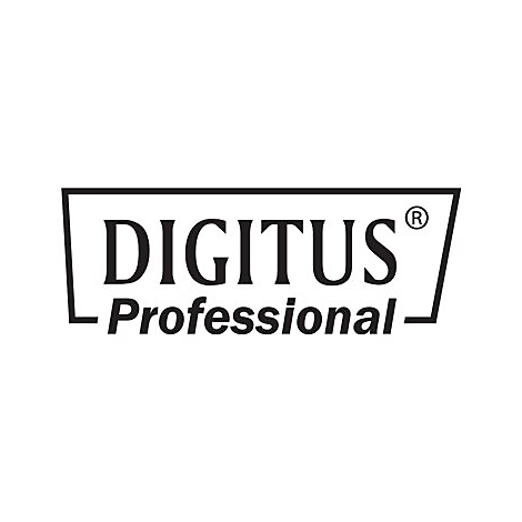Schwarz-weiß Logo von DIGITUS Professional, Text in schwarzer Schrift, in einem schwarzen Rahmen.