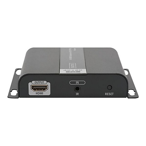 Graues elektronisches GerÃ¤t mit HDMI-AnschlÃ¼ssen, IR-Anschluss und Reset-Knopf.