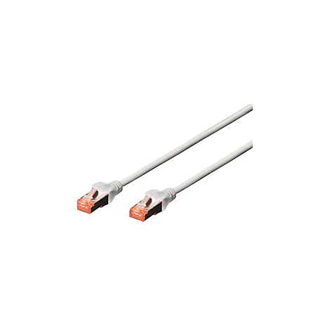 Ein weißes Netzwerkkabel mit orangefarbenen Steckern, das auf weißem Hintergrund liegt.