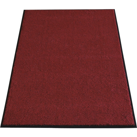 Rectangular red doormat with black frame.