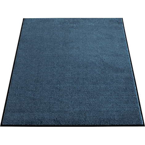 Blue carpet with black border, on a white background. The carpet has a fluffy surface.