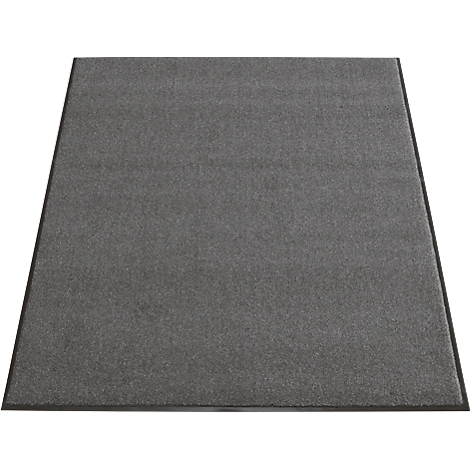Gray carpet with black border. Textured surface at a slight angle.