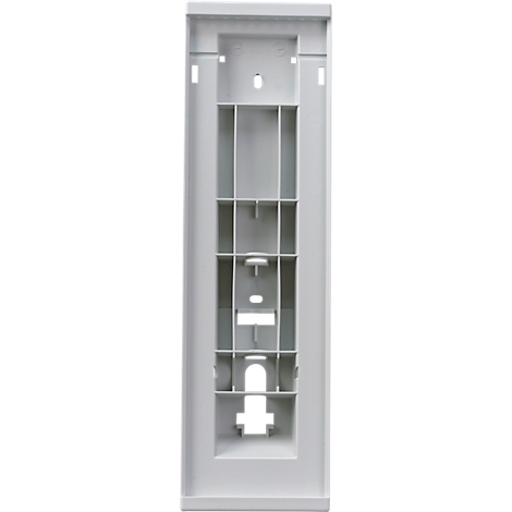 Light gray doorbell mounting plate with vertical slots and rectangular shape.