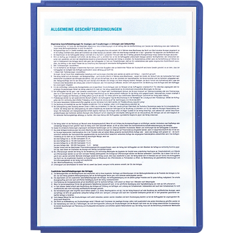 Blue folder with white paper, text: General Terms and Conditions.