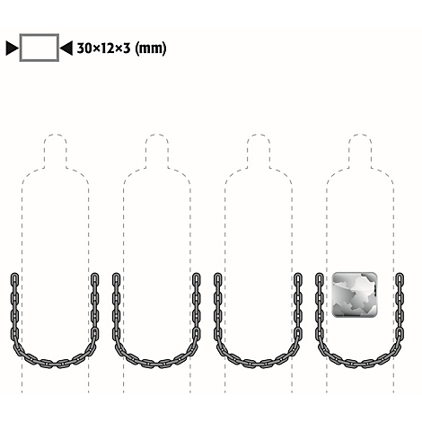 Graphique montrant des chaînes formant un U, avec un carré gris avec un effet 3D au milieu.