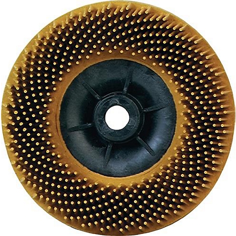 Disque de ponçage rond, marron avec centre noir et goujons. Trou au centre.