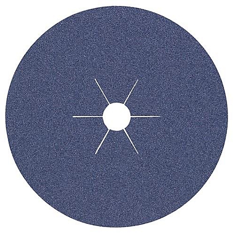 Disque de ponçage bleu et rond avec un trou au centre d'où partent six rayons.