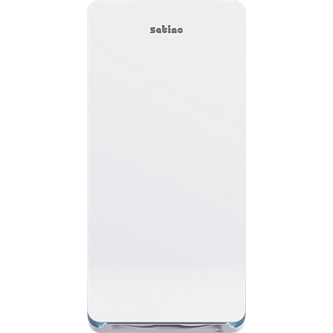 Appareil blanc et rectangulaire aux bords arrondis. L'inscription "sabino" est en haut. Bord inférieur bleu.