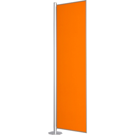 Orange privacy screen with metal frame. The white pillar is visible in the background.