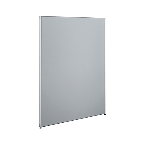 Grey, rectangular soundproof wall. Metal frame, stands on small feet.