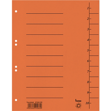 Orange folder with black lines and numbers from 1 to 10. Manufacturer logo and barcode at the bottom right.