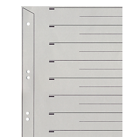 Grey index sheet with black lines and perforation.