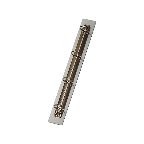 Silberne Metall-Ringmechanik für Ordner mit vier Ringen auf einer schmalen Schiene.
