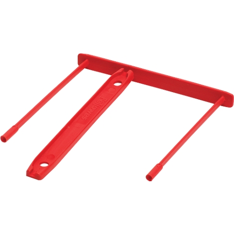 Red lever arm for folders with two pins and a bar, for a filing system.