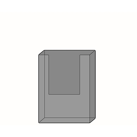 Gray, cuboid holder with U-shaped recess, against a white background.