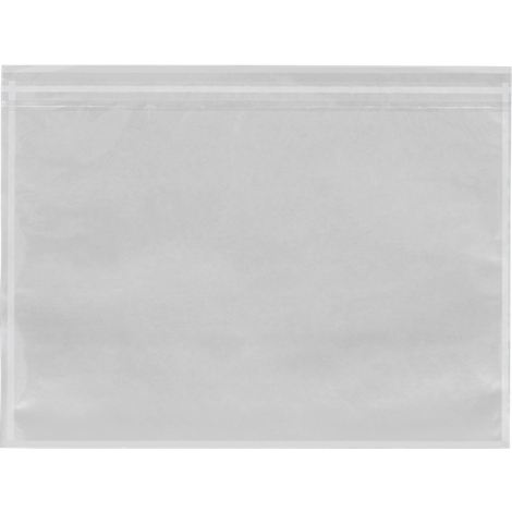 Empty transparent plastic bag. Top with a closure.