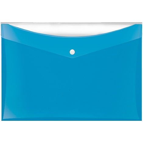 Blaue, durchsichtige Dokumententasche mit Druckknopfverschluss.