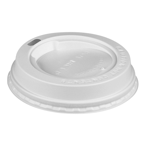 White lid for a coffee-to-go cup with a drinking opening.