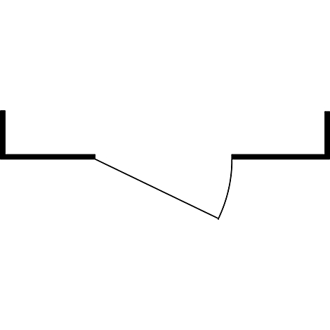 A black-outlined door in a floor plan, open. The arc of a door opening inwards.