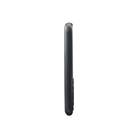 Schwarzes Handy in Seitenansicht. Tasten erkennbar. Hintergrund weiÃŸ.