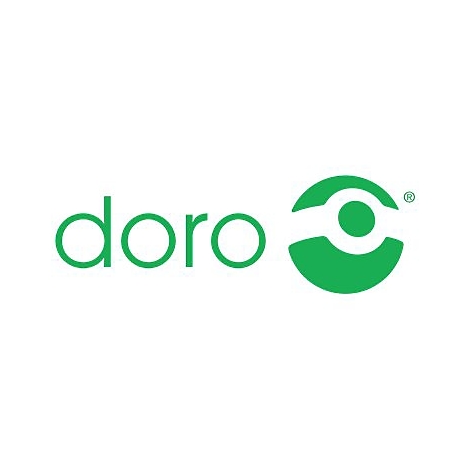 Grünes Firmenlogo von Doro mit dem Schriftzug doro und einem stilisierten kreisförmigen Auge-Symbol.