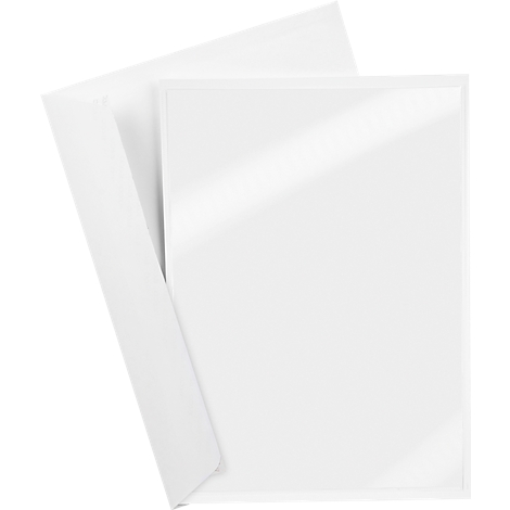 Papier blanc dans une enveloppe. Le papier est montré de en haut à gauche vers le bas à droite, tandis que l'enveloppe est à gauche.