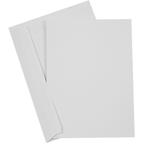 Une enveloppe blanche avec une carte, le tout sur fond blanc.
