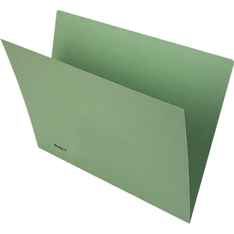 Classeur vert clair, ouvert. Une languette à gauche et à droite, sur fond blanc.