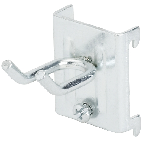 Metal hook for wall mounting, with screw and two hook ends.