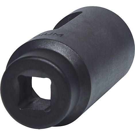 Adaptateur de clé à douille noir, ouverture carrée, surface rugueuse.