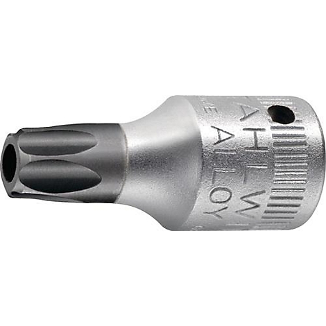 Clé torx en métal, gros plan. La clé porte l'inscription "AHL W ALLOY".