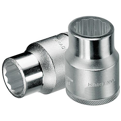 Deux douilles chromées, l'une est inclinée, l'autre est debout. Les deux ont une prise 12 pans.
