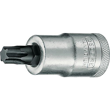Un embout d'outil argenté avec un embout en forme d'étoile. L'embout porte l'inscription "GEDORE VANADIUM".