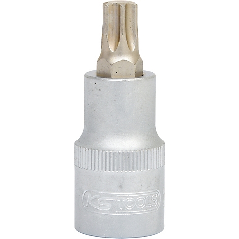 Embout Torx en métal pour vis. KS TOOLS est inscrit sur le support gris.